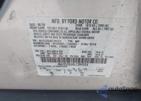 2020 Ford Ecosport Se from USA, damaged, VIN MAJ3S2GE0LC394354